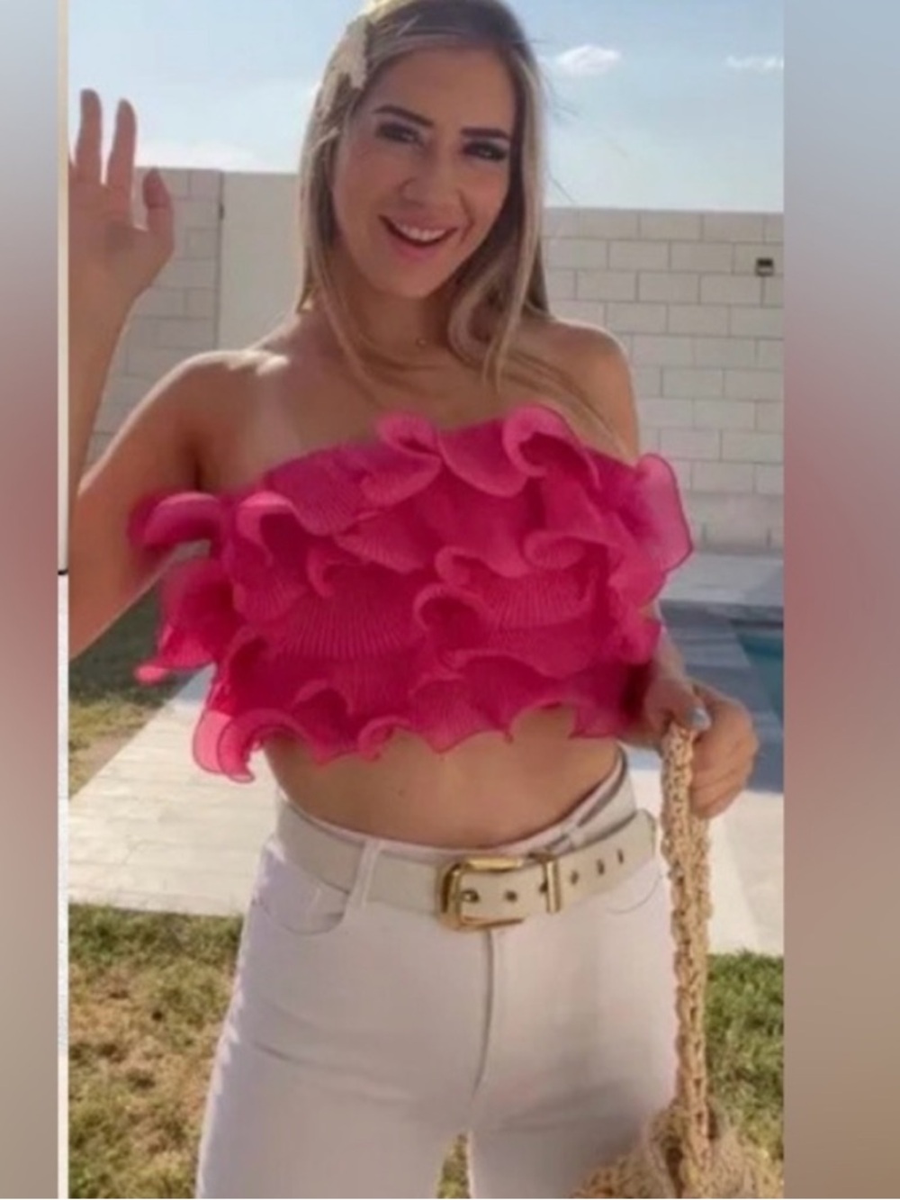 ZARA Pink Ruffle Statement Top ✨ Blogger Fave Strapless Euro Chic Rooftop Glam - Picture 8 of 8